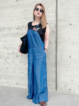 「お洒落さんと繋がりたい」｜「アイテム（サロペット/オーバーオール）」を使った、みーこさん（レディース・157cm）の夏コーディネート