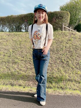 「スクエアトゥ」｜「アイテム（キャスケット）」を使った、みーこさん（レディース・157cm）の夏コーディネート