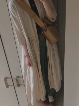 「Gauze#（ガーゼ）のアイテム」を使った、早記さん（レディース・158cm）の秋コーディネート