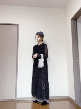 「シアーワンピース」｜「アイテム（その他シューズ）」を使った、ふとまきさん（レディース・155cm）の秋コーディネート