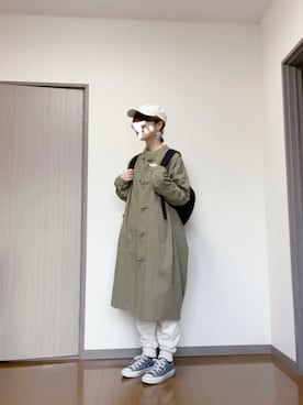 「カーキアウター」｜「アイテム（ノーカラージャケット）」を使った、ふとまきさん（レディース・155cm）の冬コーディネート