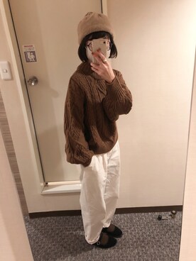 「大人ガーリー」｜「アイテム（MA-1）」を使った、ふとまきさん（レディース・155cm）の冬コーディネート