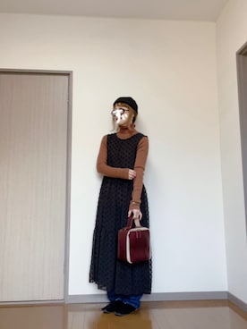 「シアーワンピース」｜「アイテム（帽子）」を使った、ふとまきさん（レディース・155cm）の秋コーディネート