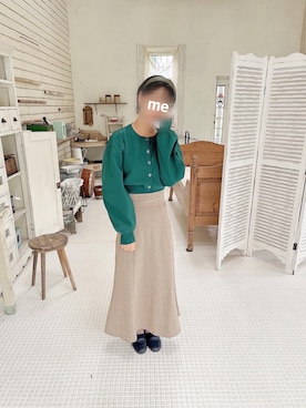 「Heather（ヘザー）のアイテム（ニット/セーター、グリーン系）」を使った、𝚂𝚊𝚔𝚒さん（レディース・154cm）の秋コーディネート