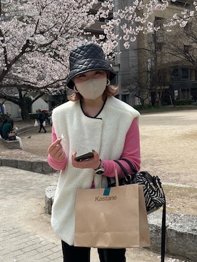 「apres jour（アプレジュール）のアイテム（帽子）」を使った、りおさん（レディース・157cm）の春コーディネート