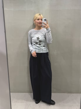 「KBF（ケイビーエフ）のベルトSETオーバルパンツ（その他パンツ、ブルー系）」を使った、ユイさん（レディース・164cm）の秋コーディネート