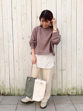 「Samansa Mos2 blue」｜「アイテム（スウェット）」を使った、ミヅキさん（レディース・150cm）の秋コーディネート