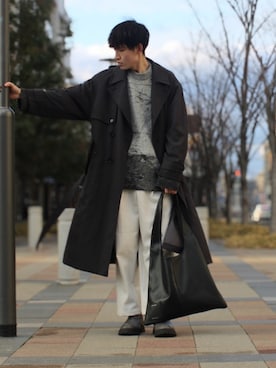 「LIDNM（リドム）のアイテム（トレンチコート）」を使った、takumaさん（メンズ・178cm）の冬コーディネート