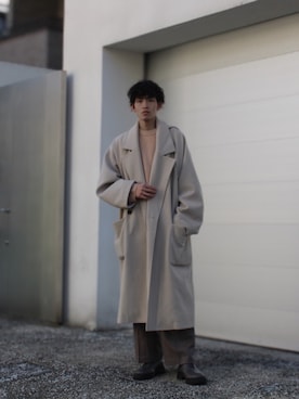 「shiki tokyo（シキトウキョウ）のアイテム（チェスターコート）」を使った、takumaさん（メンズ・178cm）の冬コーディネート