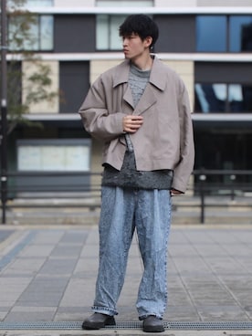 「LIDNM（リドム）のアイテム（トレンチコート）」を使った、takumaさん（メンズ・178cm）の冬コーディネート