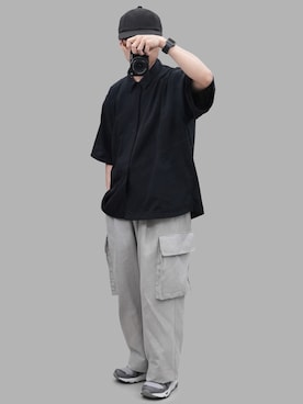 「LIDNM（リドム）のアイテム（カーゴパンツ）」を使った、kurashinoiyashiさん（メンズ・160cm）の夏コーディネート