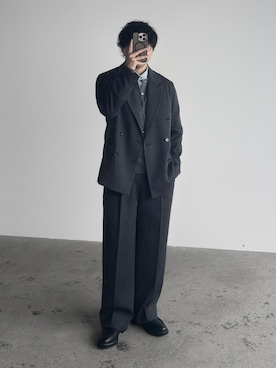 「WYM LIDNM（ウィム バイ リドム）のMELANGE TWEED DOUBLE JACKET【SET-UP】（テーラードジャケット、グレー系）」を使った、kurashinoiyashiさん（メンズ・158cm）の夏コーディネート