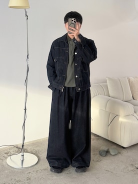 「アイテム（デニムジャケット）」を使った、kurashinoiyashiさん（メンズ・158cm）の秋コーディネート