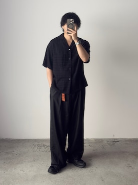 「WYM LIDNM（ウィム バイ リドム）のGAUZE JACQUARD CHECK H/S SHIRT（シャツ/ブラウス、ブラック系）」を使った、kurashinoiyashiさん（メンズ・158cm）の夏コーディネート