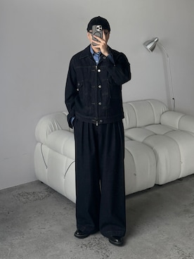 「アイテム（デニムジャケット）」を使った、kurashinoiyashiさん（メンズ・158cm）の秋コーディネート