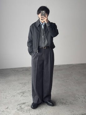 「WYM LIDNM（ウィム バイ リドム）のMICRO SPAN CROPPED SHIRT（シャツ/ブラウス、ブルー系）」を使った、kurashinoiyashiさん（メンズ・158cm）の秋コーディネート