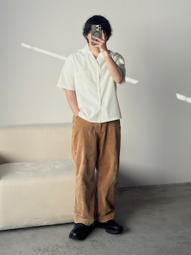 「WYM LIDNM（ウィム バイ リドム）のCOOL TOUCH MICRO SPAN H/S SHIRT（シャツ/ブラウス、ホワイト系）」を使った、kurashinoiyashiさん（メンズ・158cm）の春コーディネート