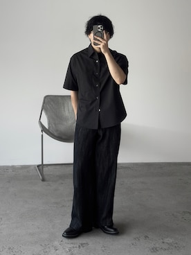 「WYM LIDNM（ウィム バイ リドム）のCOOL TOUCH MICRO SPAN H/S SHIRT（シャツ/ブラウス、ブルー系）」を使った、kurashinoiyashiさん（メンズ・158cm）の春コーディネート