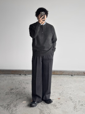 「WYM LIDNM（ウィム バイ リドム）のWOOL BLEND 14G HENLEY KNIT（ニット/セーター、グレー系）」を使った、kurashinoiyashiさん（メンズ・158cm）の秋コーディネート