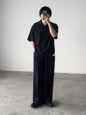 「WYM LIDNM（ウィム バイ リドム）のWASHER H/S SKIPPER SHIRT（シャツ/ブラウス、ブラック系）」を使った、kurashinoiyashiさん（メンズ・158cm）の夏コーディネート