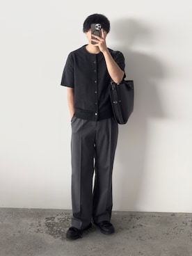 「WYM LIDNM（ウィム バイ リドム）のTECH WOOL GABARDINE STRAIGHT SLACKS 【SET-UP】（スラックス、グレー系）」を使った、kurashinoiyashiさん（メンズ・158cm）の夏コーディネート