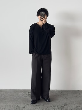 「WYM LIDNM（ウィム バイ リドム）のSEMI WIDE STRAIGHT CLASSIC SLACKS（スラックス、ブラウン系）」を使った、kurashinoiyashiさん（メンズ・158cm）の夏コーディネート