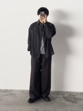 「WYM LIDNM（ウィム バイ リドム）のSEMI WIDE STRAIGHT CLASSIC SLACKS（スラックス、ブラウン系）」を使った、kurashinoiyashiさん（メンズ・158cm）の夏コーディネート