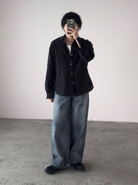 「WYM LIDNM（ウィム バイ リドム）のLASER FADE STANDARD STRAIGHT DENIM（デニムパンツ、ブルー系）」を使った、kurashinoiyashiさん（メンズ・158cm）の夏コーディネート