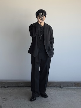 「shiun（シウン）のアイテム（テーラードジャケット、ブラック系）」を使った、kurashinoiyashiさん（メンズ・158cm）の春コーディネート