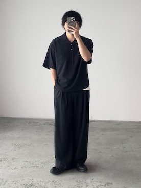 「WYM LIDNM（ウィム バイ リドム）のWASHER H/S SKIPPER SHIRT（シャツ/ブラウス、ブラック系）」を使った、kurashinoiyashiさん（メンズ・158cm）の夏コーディネート
