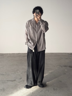 「LIDNM（リドム）のアイテム（シャツ/ブラウス、ベージュ系）」を使った、kurashinoiyashiさん（メンズ・158cm）の夏コーディネート