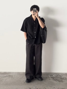 「WYM LIDNM（ウィム バイ リドム）のSEMI WIDE STRAIGHT CLASSIC SLACKS（スラックス、ブラウン系）」を使った、kurashinoiyashiさん（メンズ・158cm）の夏コーディネート