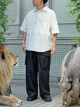 「WYM LIDNM（ウィム バイ リドム）のアイテム（サンダル）」を使った、kurashinoiyashiさん（メンズ・160cm）の夏コーディネート