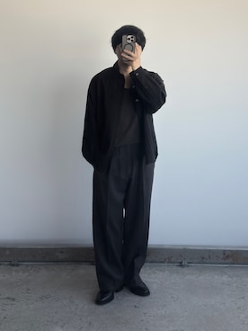 「shiun（シウン）のアイテム（シャツ/ブラウス、ブラック系）」を使った、kurashinoiyashiさん（メンズ・158cm）の春コーディネート