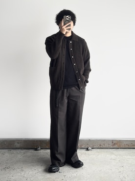 「WYM LIDNM（ウィム バイ リドム）のSEMI WIDE STRAIGHT CLASSIC SLACKS（スラックス、ブラウン系）」を使った、kurashinoiyashiさん（メンズ・158cm）の秋コーディネート