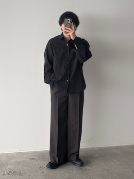 「WYM LIDNM（ウィム バイ リドム）のSEMI WIDE STRAIGHT CLASSIC SLACKS（スラックス、ブラウン系）」を使った、kurashinoiyashiさん（メンズ・158cm）の夏コーディネート
