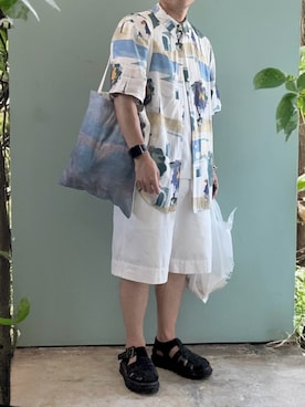 「WYM LIDNM（ウィム バイ リドム）のアイテム（サンダル）」を使った、kurashinoiyashiさん（メンズ・160cm）の夏コーディネート