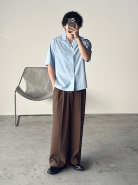 「WYM LIDNM（ウィム バイ リドム）のCOOL DRY DEODORANT WIDE U NECK INNER TEE（インナーウェア/肌着、ベージュ系）」を使った、kurashinoiyashiさん（メンズ・158cm）の春コーディネート