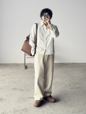「WYM LIDNM（ウィム バイ リドム）のMICRO SPAN CROPPED SHIRT（シャツ/ブラウス、その他）」を使った、kurashinoiyashiさん（メンズ・158cm）の春コーディネート