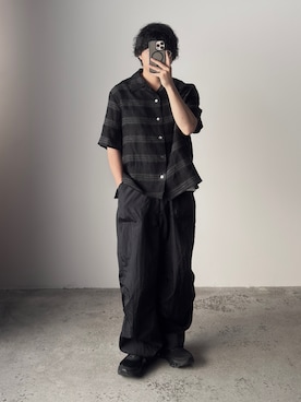 「LIDNM（リドム）のアイテム（シャツ/ブラウス、ブラック系）」を使った、kurashinoiyashiさん（メンズ・158cm）の春コーディネート