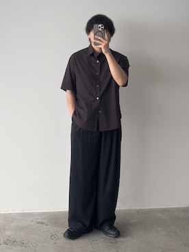 「WYM LIDNM（ウィム バイ リドム）のCOOL TOUCH MICRO SPAN H/S SHIRT（シャツ/ブラウス、ブラウン系）」を使った、kurashinoiyashiさん（メンズ・158cm）の夏コーディネート