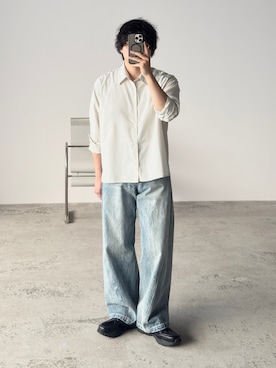 「WYM LIDNM（ウィム バイ リドム）のMICRO SPAN CROPPED SHIRT（シャツ/ブラウス、その他）」を使った、kurashinoiyashiさん（メンズ・158cm）の春コーディネート