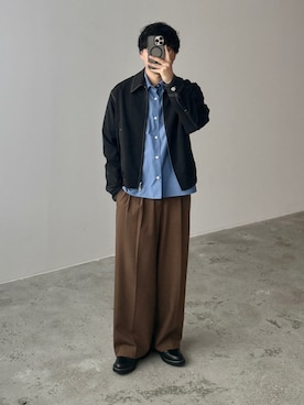 「WYM LIDNM（ウィム バイ リドム）のGENUINE LEATHER PLAIN DERBY SHOES（ドレスシューズ、ブラック系）」を使った、kurashinoiyashiさん（メンズ・158cm）の春コーディネート