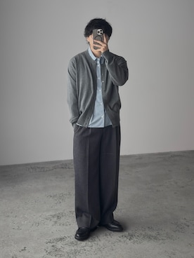 「WYM LIDNM（ウィム バイ リドム）のMICRO SPAN CROPPED SHIRT（シャツ/ブラウス、ブルー系）」を使った、kurashinoiyashiさん（メンズ・158cm）の秋コーディネート
