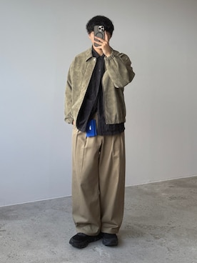 「WYM LIDNM（ウィム バイ リドム）のFAUX SUEDE ZIP BLOUSON（ブルゾン）」を使った、kurashinoiyashiさん（メンズ・158cm）の秋コーディネート