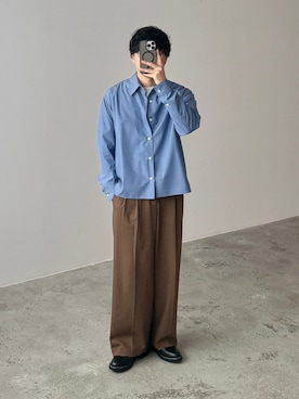 「WYM LIDNM（ウィム バイ リドム）のGENUINE LEATHER PLAIN DERBY SHOES（ドレスシューズ、ブラック系）」を使った、kurashinoiyashiさん（メンズ・158cm）の春コーディネート