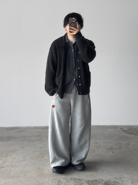 「Unblend（アンブレンド）の【Unblend】ドロスト ヘビーウェイトカーブスウェットパンツ 【セットアップ対応】（スウェットパンツ、グレー系）」を使った、kurashinoiyashiさん（メンズ・158cm）の春コーディネート