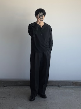 「shiun（シウン）のアイテム（トップス、ブラック系）」を使った、kurashinoiyashiさん（メンズ・158cm）の春コーディネート