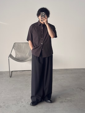「WYM LIDNM（ウィム バイ リドム）のMICRO SPAN CROPPED H/S SHIRT（シャツ/ブラウス、グレー系）」を使った、kurashinoiyashiさん（メンズ・158cm）の春コーディネート