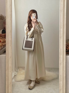 「idem（イデム）のアイテム（シャツワンピース）」を使った、ぽーさん（レディース・148cm）の冬コーディネート
